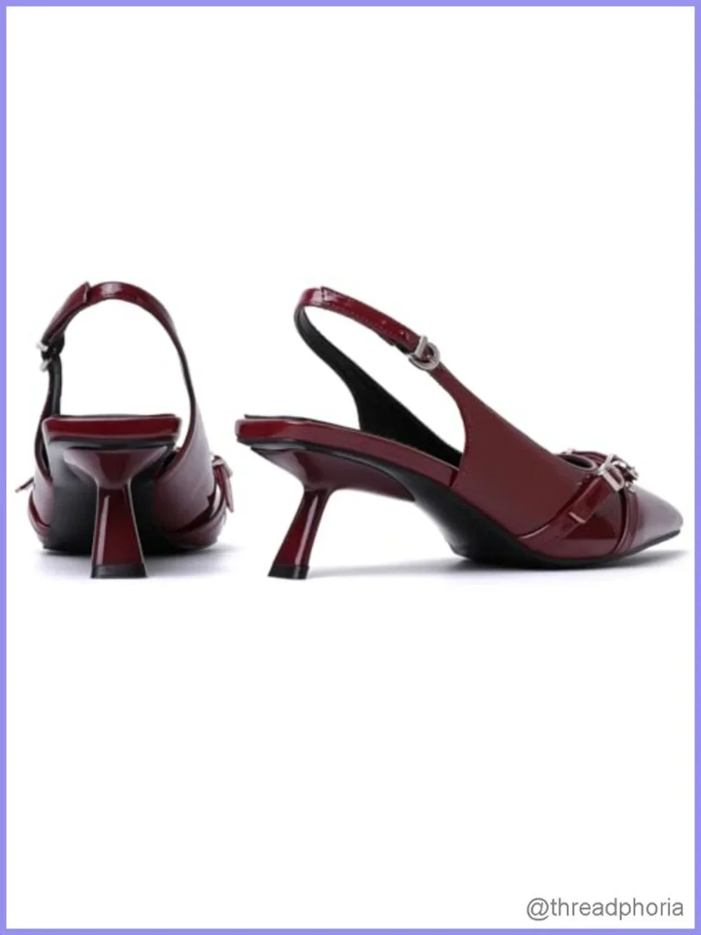 Patent Leather Kitten Heels for Women Pointed Toe Slingback Pumps with Buckle